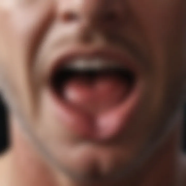 Close-up view of mouth ulcers affecting the inner cheek