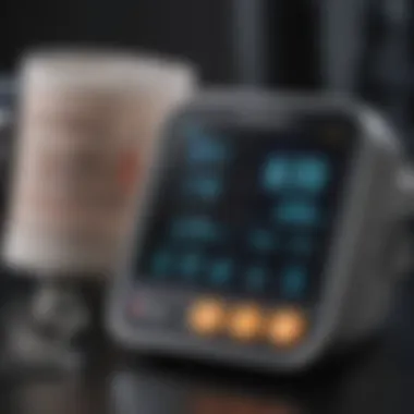 Close-up of a digital blood pressure monitor with Bluetooth technology