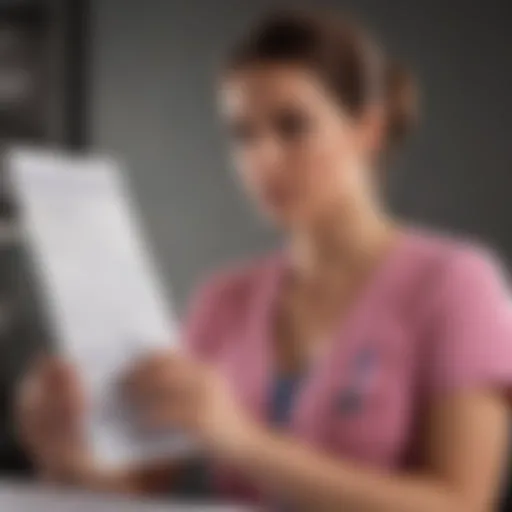 Illustration of a healthcare professional reviewing a breast cancer questionnaire