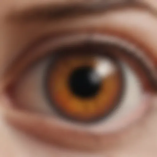 Close-up view of corneal blister formation