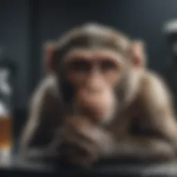 A contemplative monkey in a laboratory setting, symbolizing the ethical dilemmas of research.