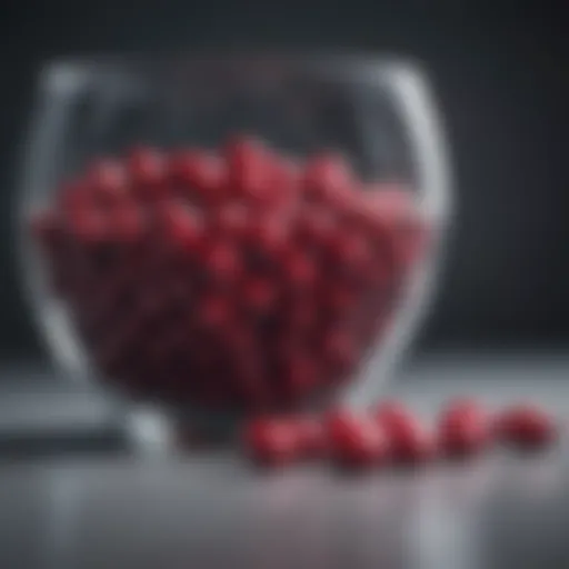 Cranberry pills in a glass container