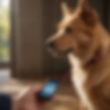 Dog owner interacting with a glucose monitoring app