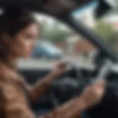 A driver distracted by a smartphone while driving