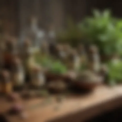 Traditional herbal remedies displayed on a wooden table