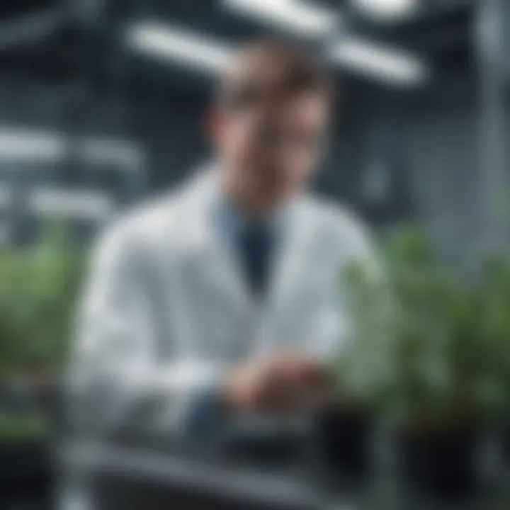 A scientific researcher examining fixed plants in a laboratory setting to understand their biological properties.