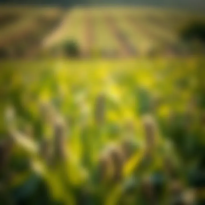 Field of GMO-free soybeans thriving under sunlight