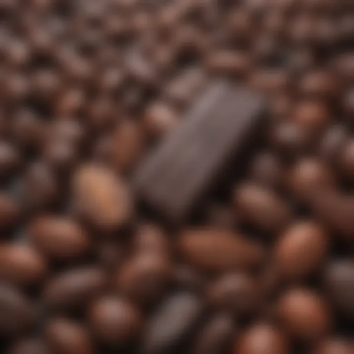 Close-up of dark chocolate with cacao beans