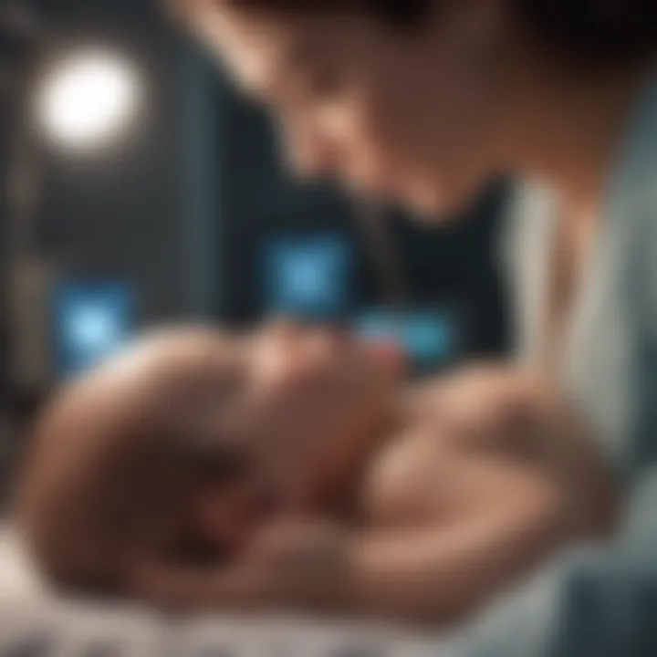 Technician performing echocardiography on a newborn