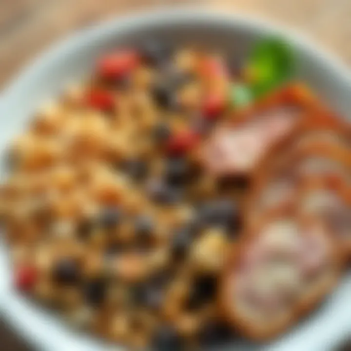 Balanced Dietary Patterns for Neural Function A close-up of a balanced plate featuring whole grains, legumes, and lean proteins, emphasizing dietary patterns beneficial for nerve recovery.