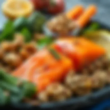 Omega-3 Rich Foods for Nerve Health A vibrant assortment of foods rich in omega-3 fatty acids, including salmon, walnuts, and flaxseeds.