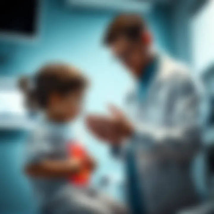 A pediatrician examining a child with abdominal pain