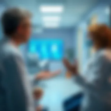 A healthcare provider explaining treatment options to caregivers