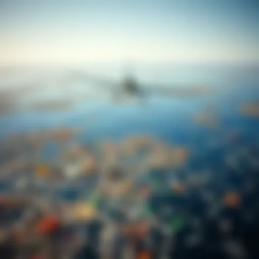 Aerial view of plastic debris in the Pacific Ocean