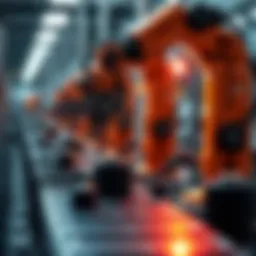 An advanced robotic arm assembling intricate components on an assembly line.