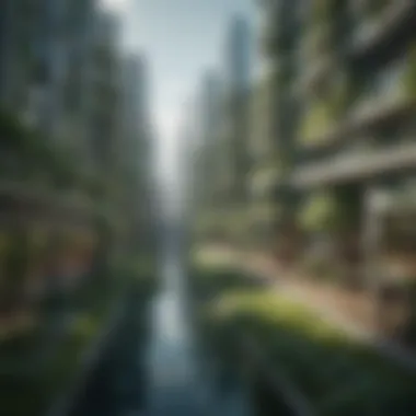 Innovative Green Urban Planning A futuristic cityscape emphasizing green urban planning and design.