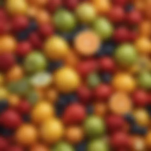 A vibrant array of fruits known for their low purine content, highlighting dietary choices.