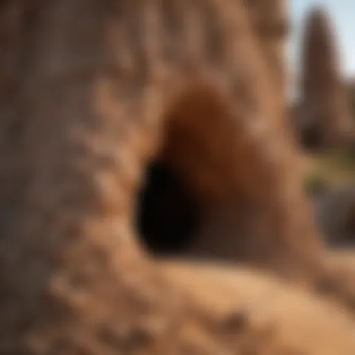 Close-up of a termite mound showcasing intricate architecture