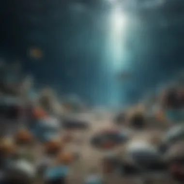 Marine Life Amidst Plastic Pollution Diverse marine life interacting with plastic debris