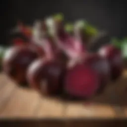 Vibrant red beets on a wooden table