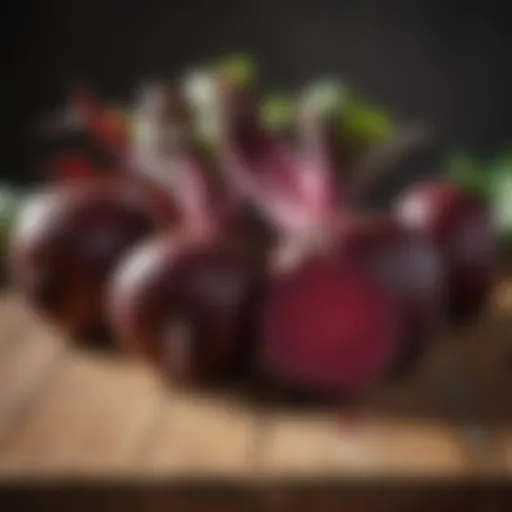 Vibrant red beets on a wooden table