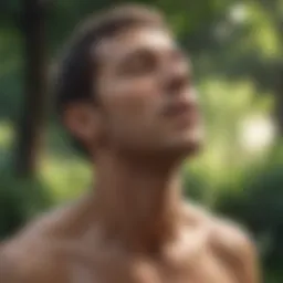 Illustration depicting deep breathing exercises in a serene environment