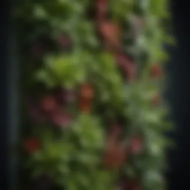 Close-up of thriving plants in a vertical garden enhancing indoor air quality.