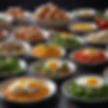 Diverse Egg Dishes for Diabetics An artistic arrangement of various egg dishes alongside healthy vegetables.