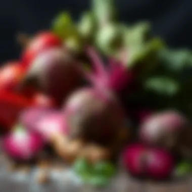 Fresh Beets and Their Nutritional Elements An artistic arrangement of fresh beets and nutritional elements