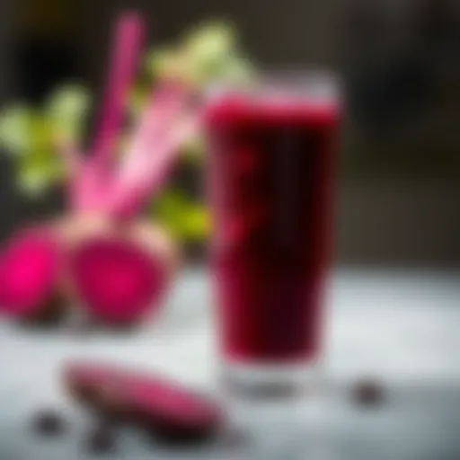 A vibrant glass of beet juice showcasing its rich color and texture