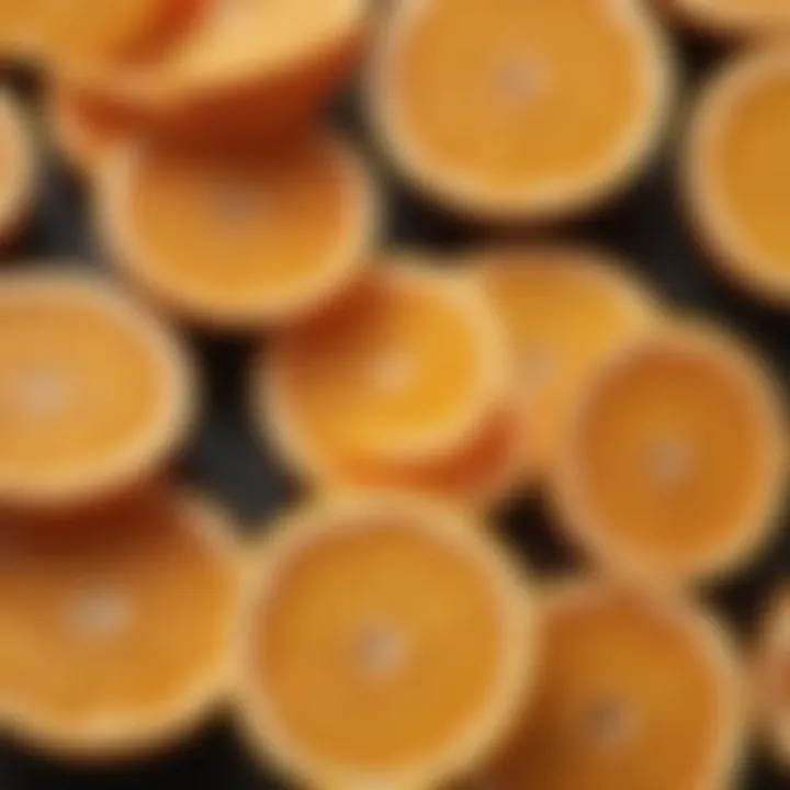 A close-up of orange slices revealing their juicy texture