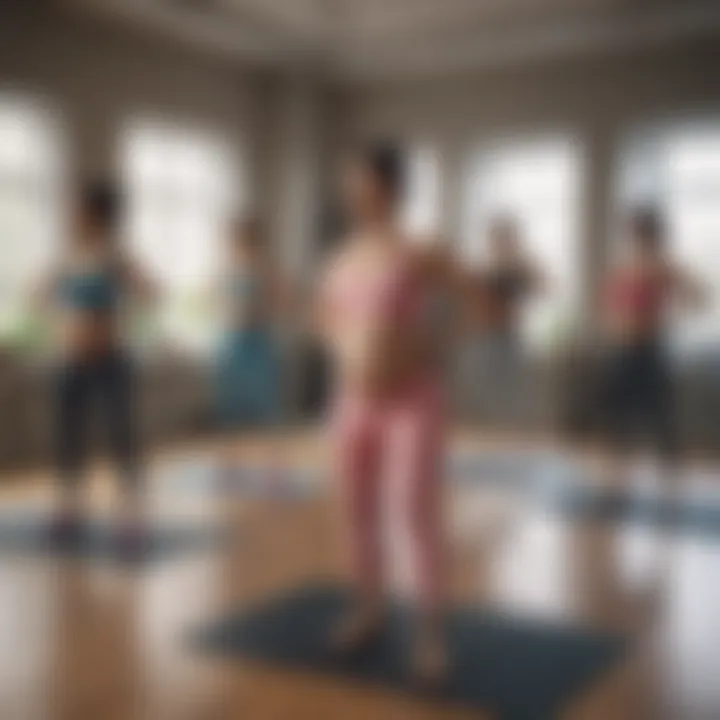 Group of expectant mothers participating in a safe aerobics class designed for pregnancy