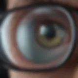 Close-up of anti-fog coated lens reflecting light