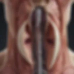 Anatomical illustration of the diaphragm and its relationship to the lungs