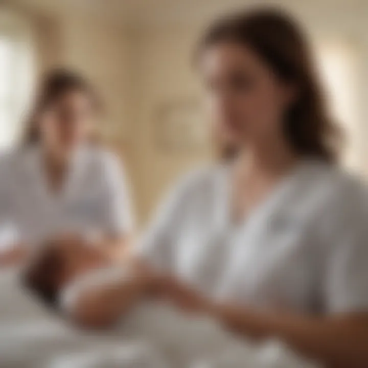 An image demonstrating support systems, featuring a group of individuals providing emotional and practical assistance to a new mother.