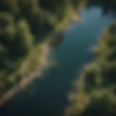 Aerial view showcasing the contrasting sizes of a lake and a pond