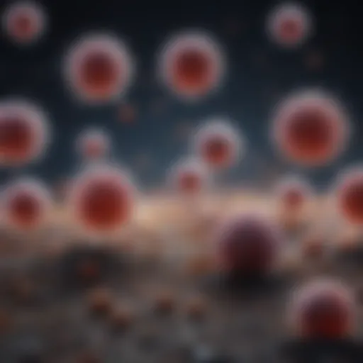 A microscopic view showcasing viral particles in association with melanoma cells.