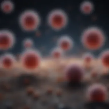 Microscopic Interaction of Viruses and Melanoma Cells A microscopic view showcasing viral particles in association with melanoma cells.