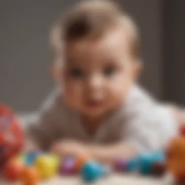 Infant interacting with vibrant toys that stimulate visual perception